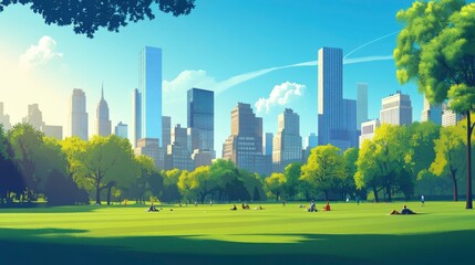 Fototapeta premium Tranquil City Park Sunny Day Urban Skyline