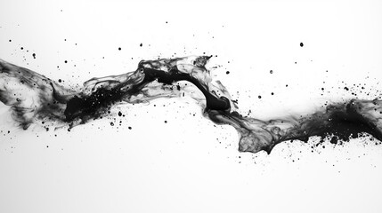 Fototapeta premium Swirling black ink forms intricate patterns on a stark white surface, showcasing the fluid movement and artistic potential of ink in a creative context.