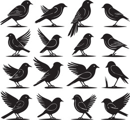 a icon set style many bird silhouette.