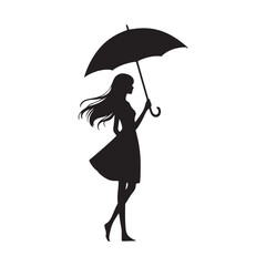 Elegant Silhouette of a Woman Walking with an Umbrella