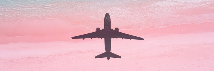 Naklejka premium 空を飛ぶ航空機と薄いピンクの雲が織りなす美しい景色