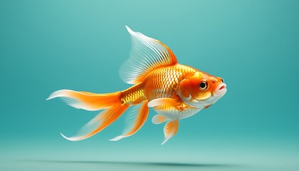 Fototapeta premium A gold fish floating gracefully in an aquarium water