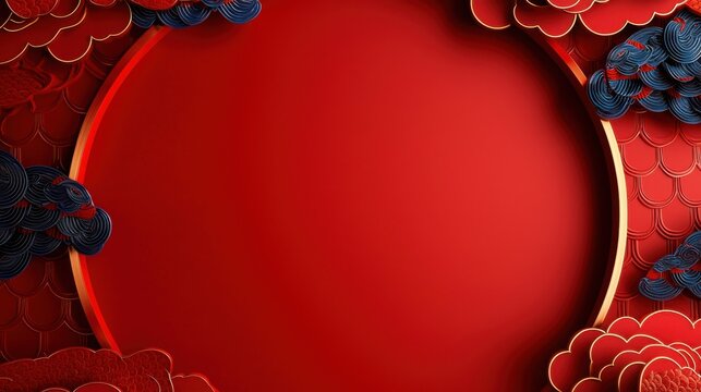 Chinese New Year 2025, A vibrant red background framed by intricate floral designs, creating an elegant space for text or decoration.