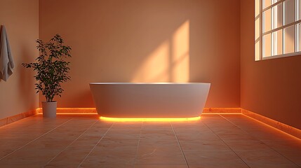 Modern Bathroom With Freestanding Tub And Warm Lighting