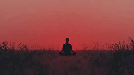 Fototapeta premium Serene Silhouette Meditating During Sunset In Field