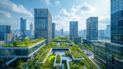 Naklejka premium An aerial view of a futuristic office complex