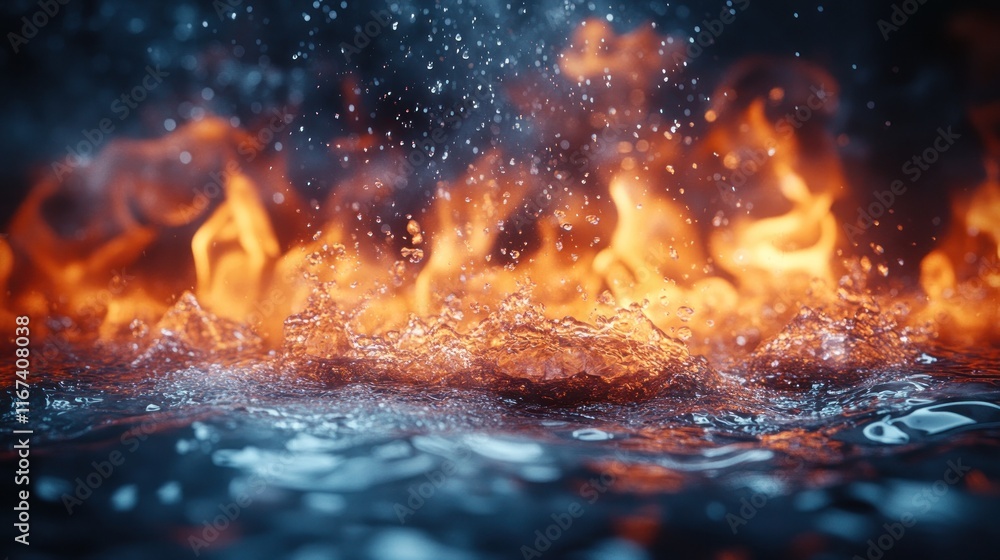 Poster Flames and water collide in dynamic visual display