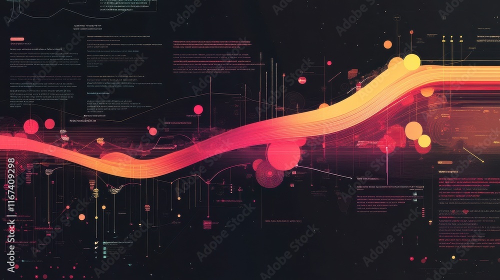 Poster abstract digital background with colorful lines and circles design