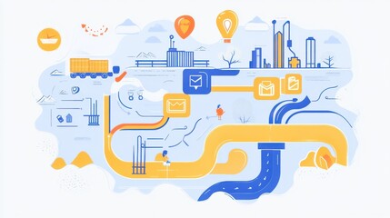 Colorful Illustration of Logistics and Communication Pathways