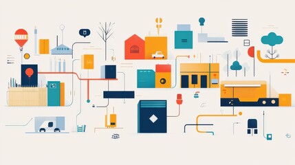 Abstract Geometric Illustration of Urban Life and Transportation Systems