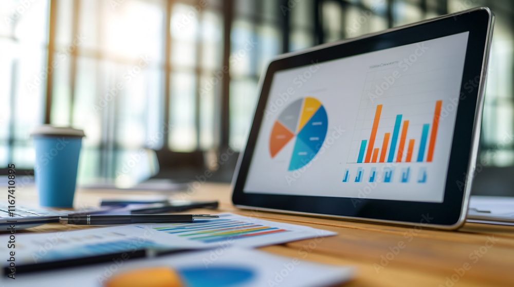 Poster understanding data visualization through graphs and charts in a modern workspace setting
