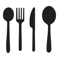 Simple Black Silhouette Cutlery Set Spoon Fork Knife Vector Illustration