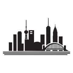 Shanghai City Skyline Silhouette Vector Illustration