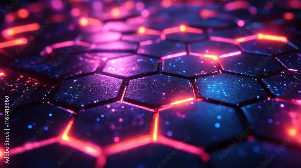 Poster abstract hexagonal pattern with glowing effects