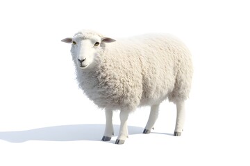 Obraz premium A realistic 3D rendering of a fluffy white sheep standing on a white background.