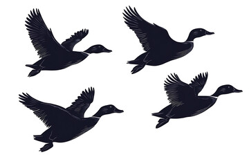 Obraz premium A stylized illustration of four ducks in flight, showcasing their wings and movement.