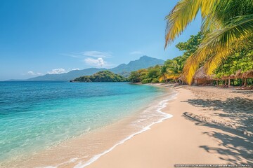 Fototapeta premium Escape to a serene beach with turquoise waters and palms