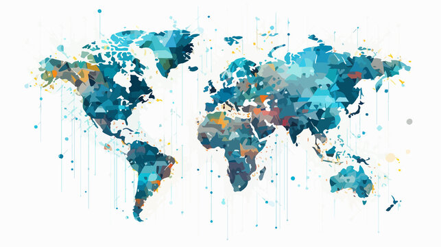 Colorful Zero One Code World Map Cartoon Vector Illustration