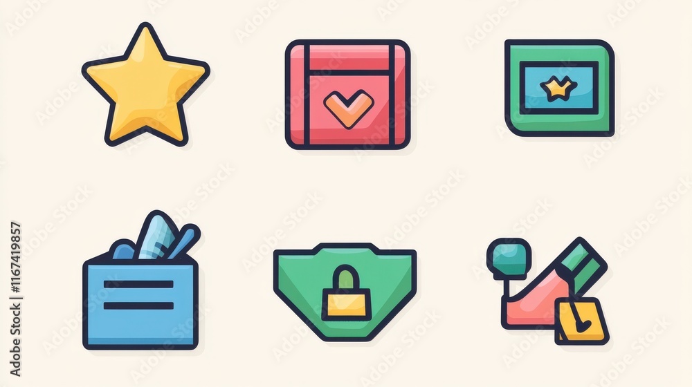 Poster Colorful Icons for App Design and User Interface Elements