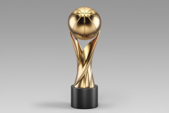 A golden basketball trophy with a swirling base, symbolizes victory and achievement in basketball.