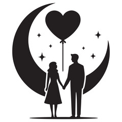 Couple in love and romance in valentines day silhouette vector design element