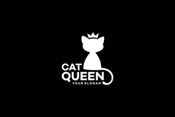 Elegant Cat Silhouette Logo Featuring Crown and Modern Typography Design on Black Background