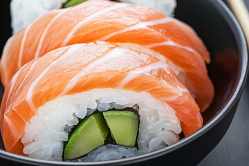 Delicious sushi rolls featuring fresh salmon and crisp cucumber.