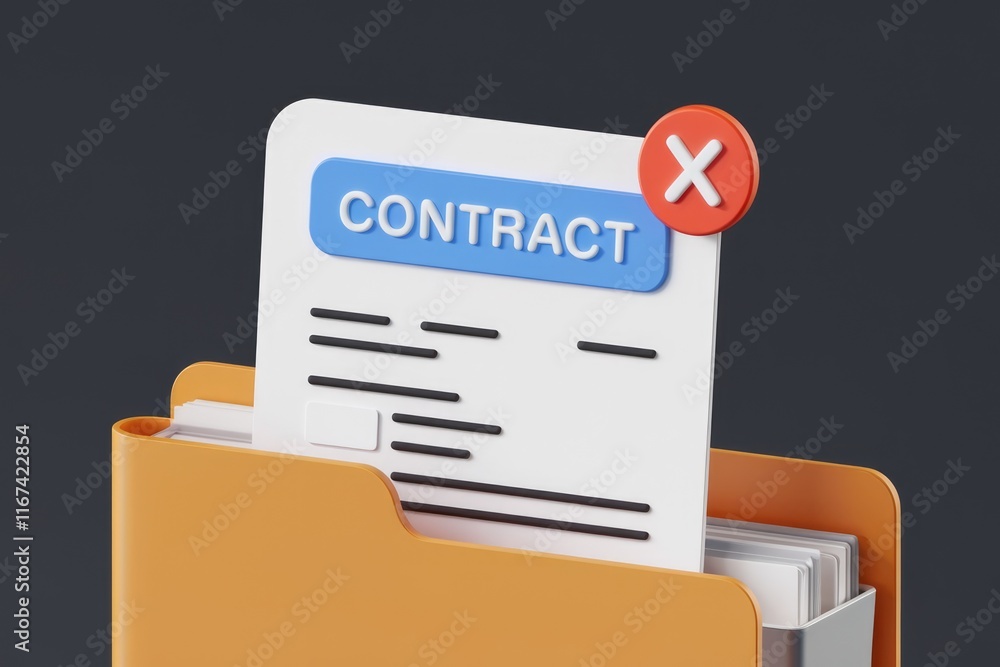Poster Rejected contract document in a folder, indicating disapproval or cancellation.