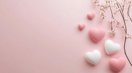 Fototapeta premium Pink Background With Hearts and Blossoms