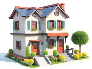 cartoon house in white background