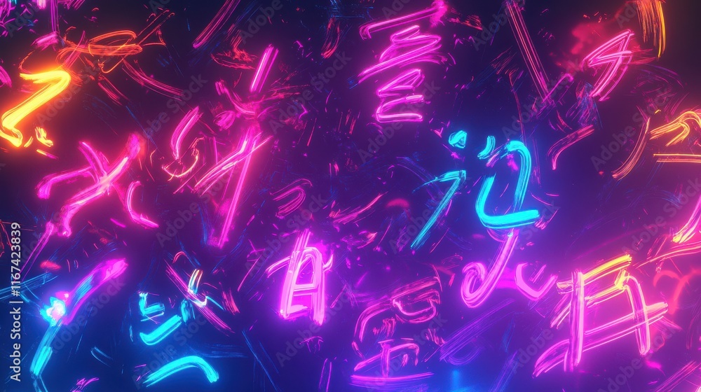 Poster vibrant neon light swirls with abstract colorful forms and patterns
