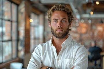 Obraz premium Professional Male Portrait in Modern Office Setting Business Environment Confidence