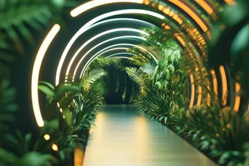  Illuminated Tropical Pathway Through Circular Tunnel © Budi