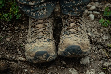 Muddy Camo Boots on Trail Hiking Outdoor Gear Nature