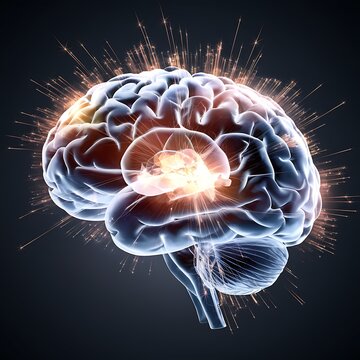 Concept art of a human brain exploding with knowledge and creativity.