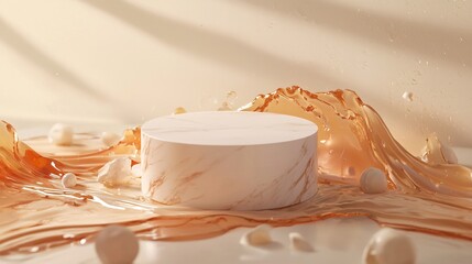 Marble Product Display Beige Liquid Splash Luxury Background