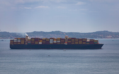 Cargo container ship leaving a brazilian port