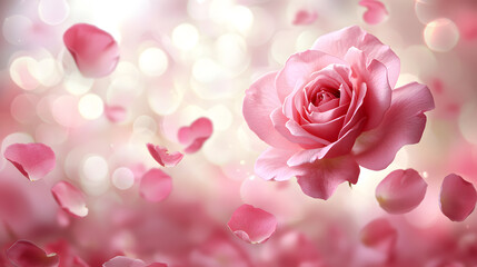 Pink rose petals with a soft pink rose background creating a romantic and beautiful floral atmosphere