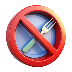 3D Red No Food Sign with Fork and Plate - Dietary