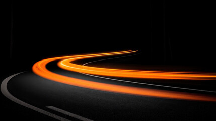 Dark and isolated curved road in the middle of the night, under the soft glow of streetlights, with a vast, empty space for advertising, conveying a sense of freedom and solitude - Serene Chaos