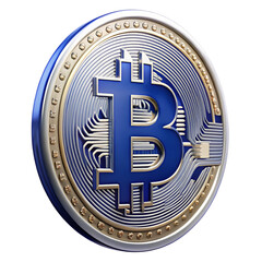3D Render of a Blue and Gold Bitcoin
