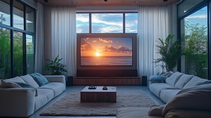 Fototapeta premium Cozy living room with a big flat screen TV.