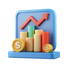 3D Render of Upward Trending Bar Graph 