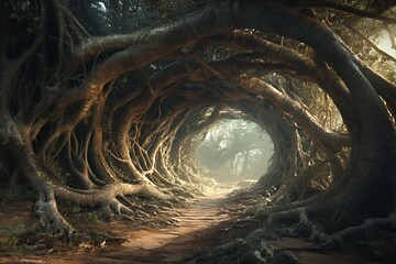 Enchanting Forest Path Through Twisted Tree Roots