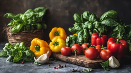 Fresh Vegetables on Rustic Table with Overcast Lighting