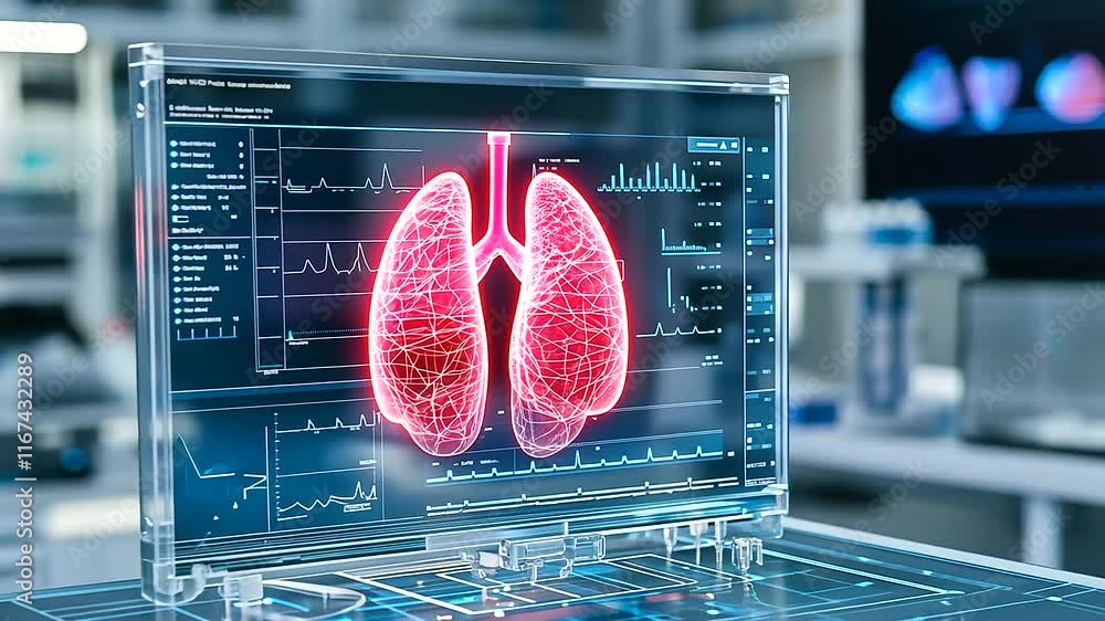 Poster a glowing, semi-transparent d-printed organ displayed on a sterile lab table, surrounded by advanced