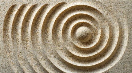Naklejka premium A close-up view of intricate, concentric circles formed in sand, showcasing soothing patterns and textures.