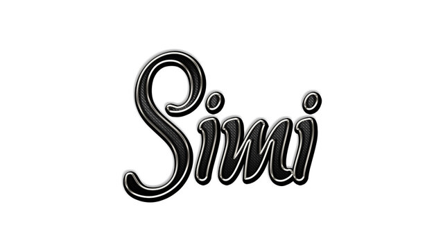 black metal 3d design of name Simi on white background.