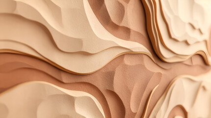 A detailed close-up shot of a 3D modern interior mural wallpaper using natural earth tones. The focus is sharp, showing browns, beiges, and muted colors.