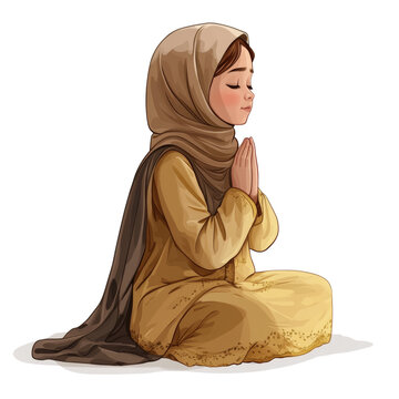 Peaceful Prayers: Gentle Hijabi Girl Illustration